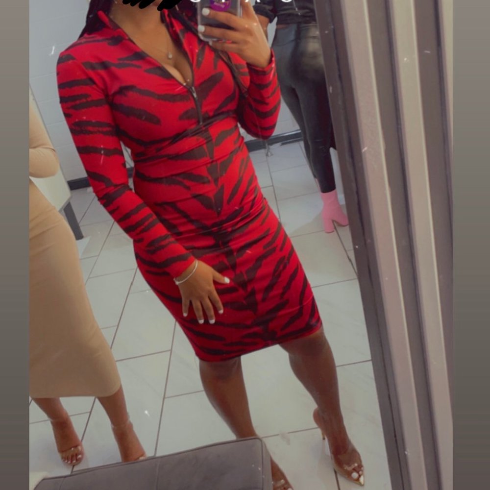 Red and Black Long Sleeve Dress